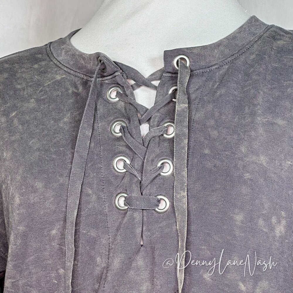 Mudd Lace Up Terry Sweatshirt Quiet Shade - Picture 3 of 9
